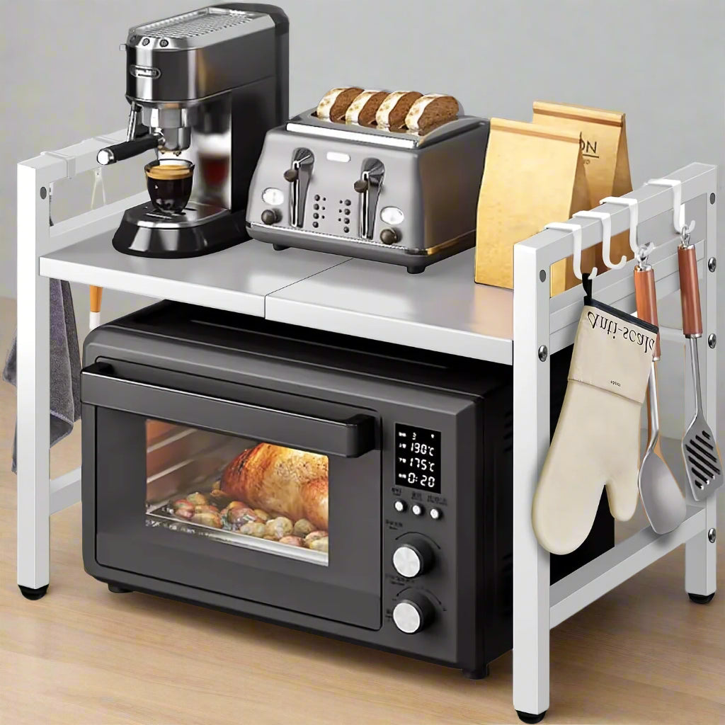 NNETM Microwave Expandable Shelf Rack with 6 Hooks