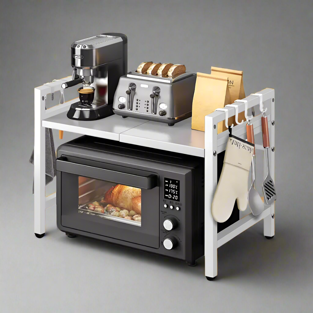 NNETM Microwave Expandable Shelf Rack with 6 Hooks