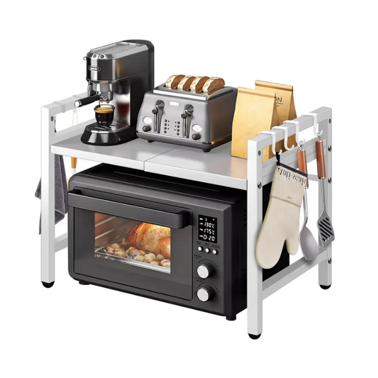 NNETM Microwave Expandable Shelf Rack with 6 Hooks